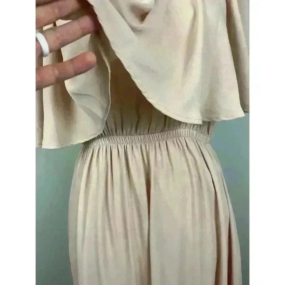 Show Me Your MuMu Hacienda Maxi Dress Off Shoulder Nude Chiffon Lined Size L - Picture 3 of 16
